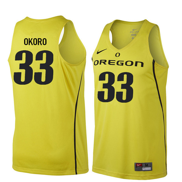 Men #33 Francis Okoro Oregon Ducks College Basketball Jerseys Sale-Yellow